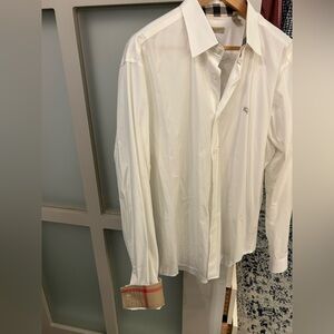 Burberry BRIT  White Dress Shirt with Signature Check Cuffs and inside collar